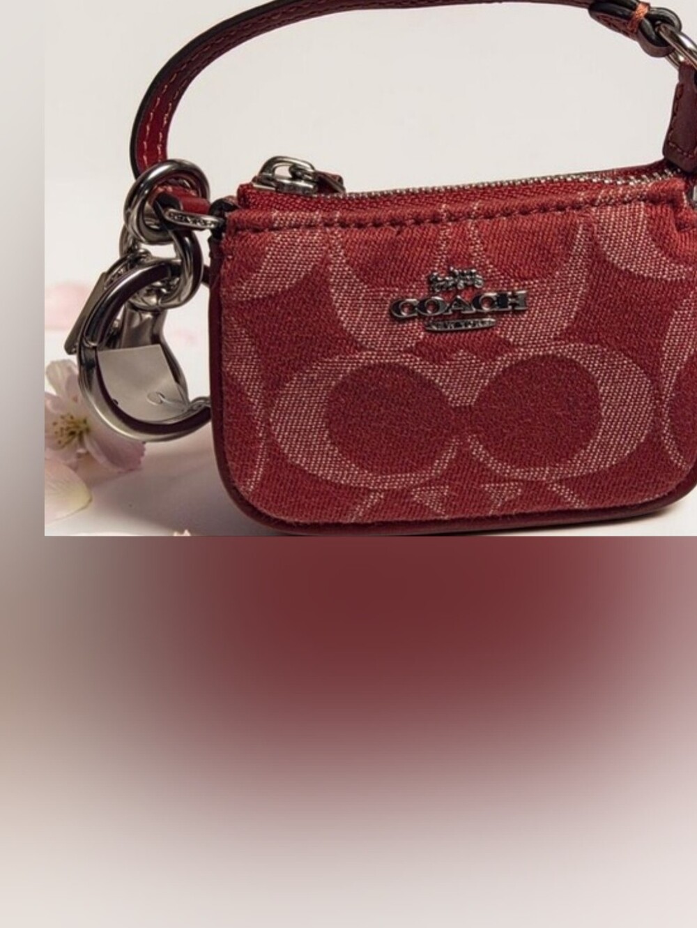 Coach Signature Mini Nolita Bag Charm in signature DENIM Silver/true Red NWT - Picture 2 of 6